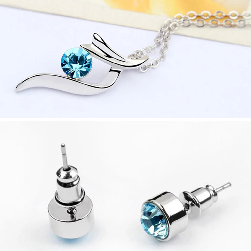 Jewelry Set Alloy Pendant Necklace Woman Choker Bangle Set Rhinestone Stud Earring Party Jewelry