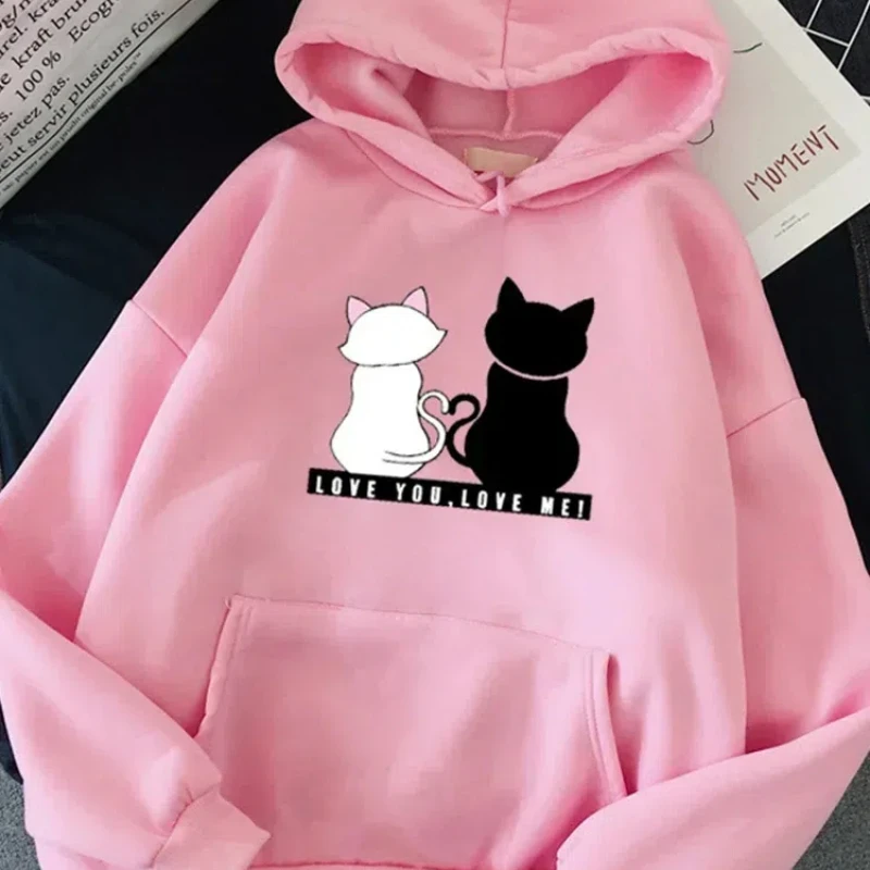 Moletom de manga comprida feminino, moletom com estampa Harajuku Cat, pulôver casual, streetwear, outono, primavera, 2023