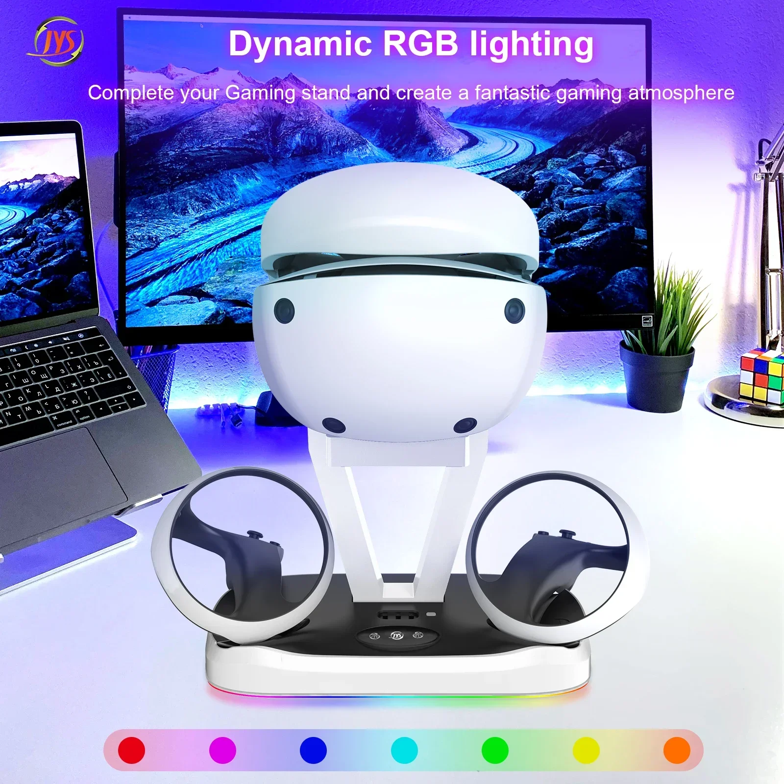 

Controller Charger Magnetic Gamepad Charging Stand Colorful RGB Light Storage Glasses Headset Accessories for PS VR2 Joypad