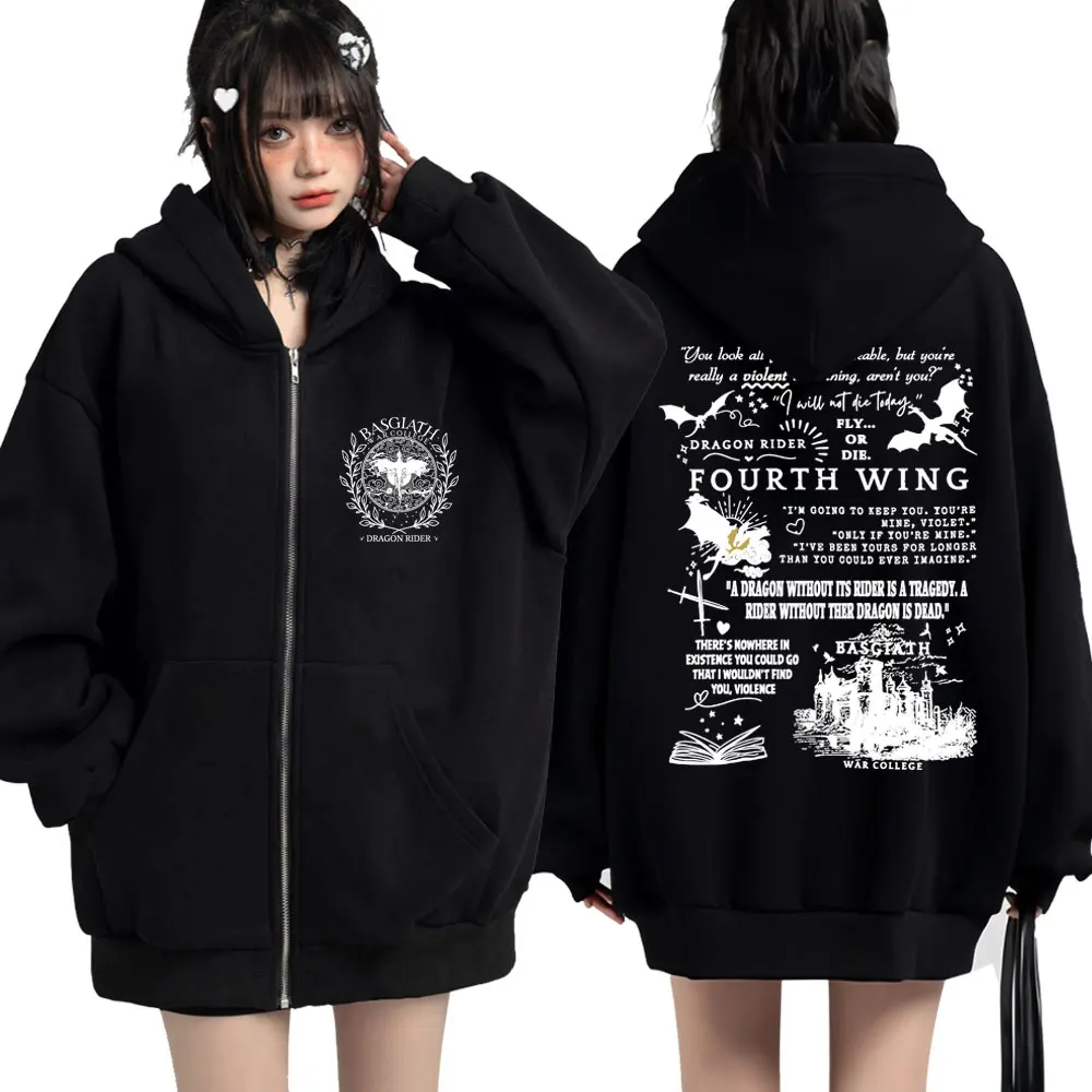 

Basgiath War College Zip Up Hoodie Men's Women's Gothic Fashion Vintage Jacket Fourth Wing Dragon Rider Autumn/Winter Sweatshirt