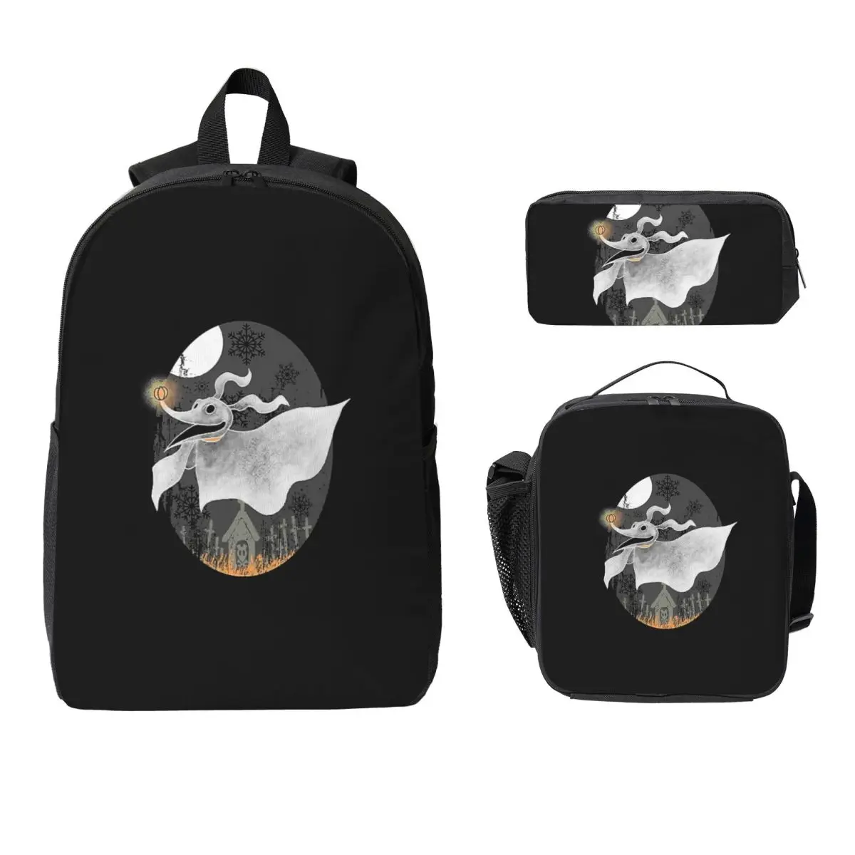 

The Nightmare Before Christmas Zero Backpack Boy Girl BookBag School Bag Laptop Shoulder Bag 3ps Insulated Lunch Bag Pencil Case