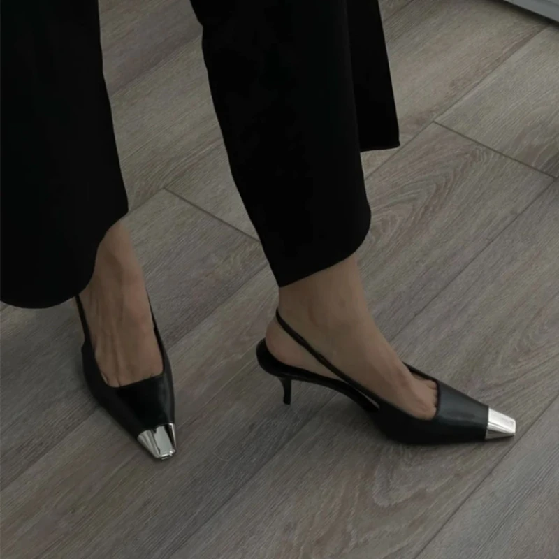 Sexy High Heels Women Metal Square Toe Sandals Female Office Pointed Pumps Designer Patent Leather Slim High Heeled Sandals