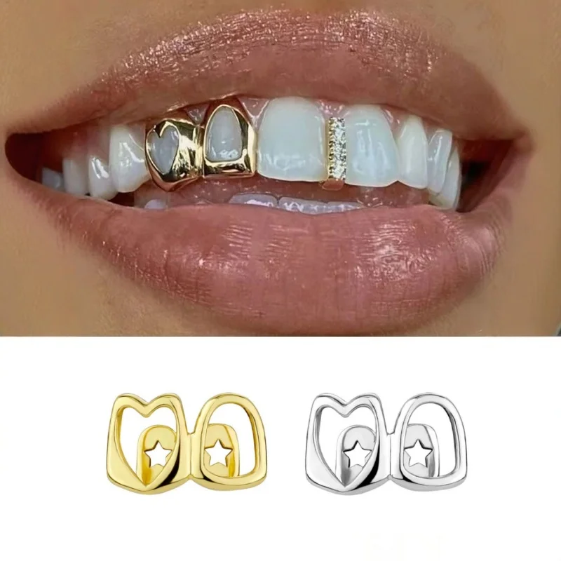 

1set Tooth Grillz Jewelry Hollow Heart-Shaped Braces Hip-Hop Minimalist Dental Accessories for Daily Wearable Party Makeup