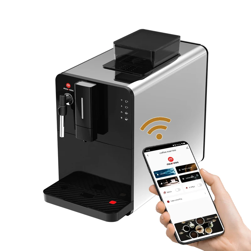 

Mcilpoog HI03 Fully Automatic Espresso Machine with Grinder & Steamer, WiFi Connected,, 5 Flavors for Home and Office.Silver