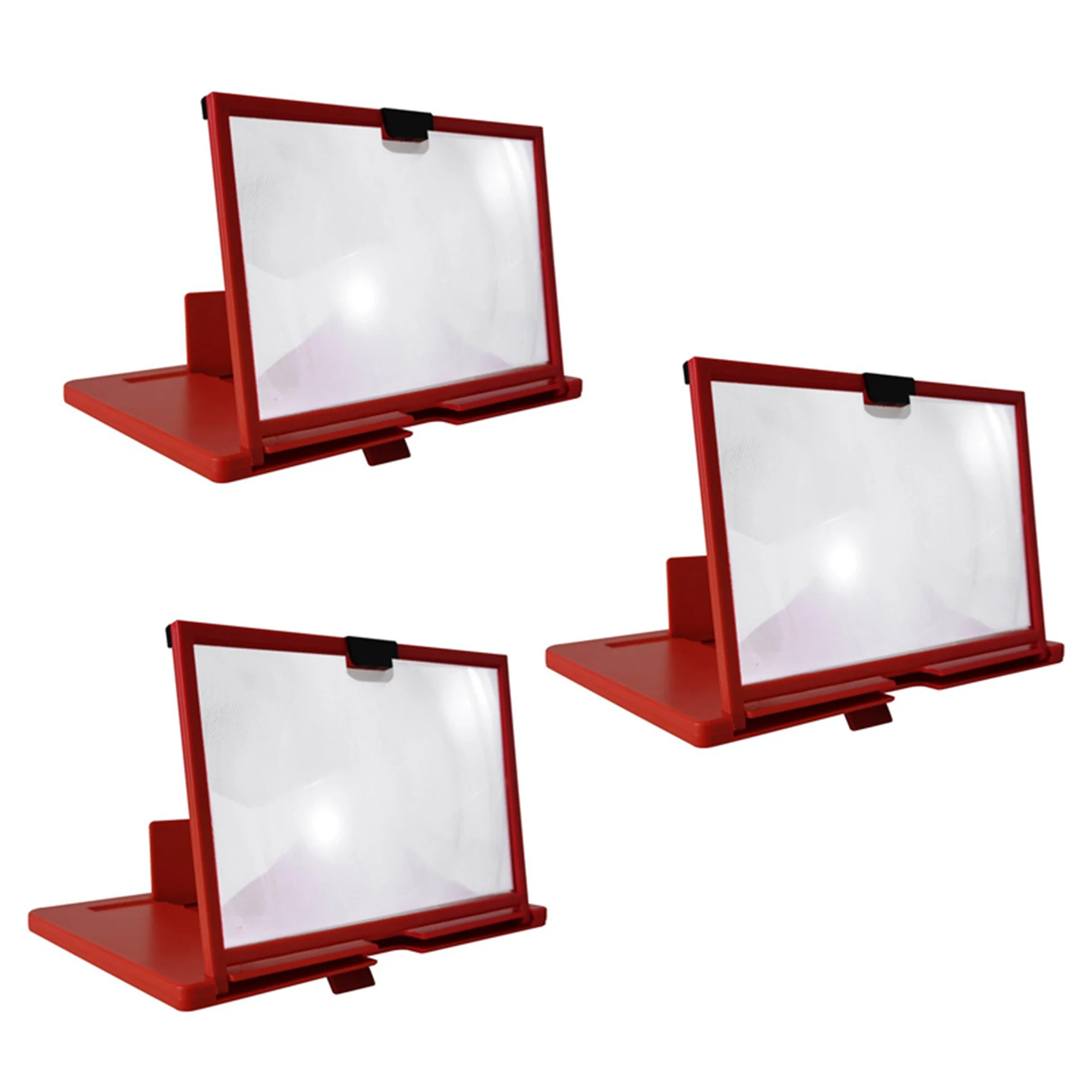 3X Mobile Phone Screen Magnifier 12 Inch 3D HD Video Amplifier Stand Bracket with Movie Game Red Folding Desk Holder