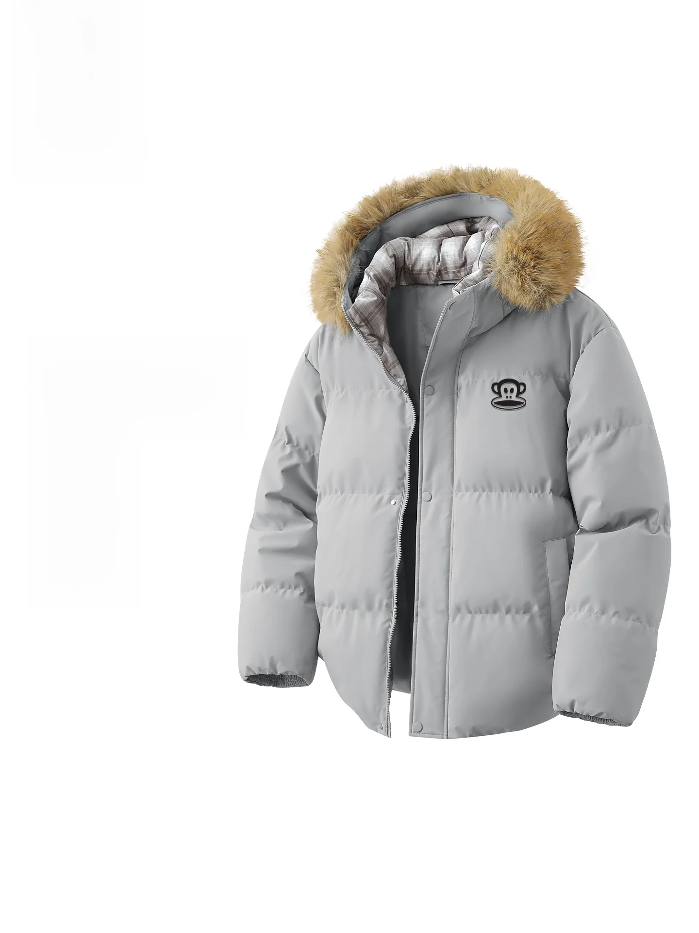 

Мужская зимняя теплая куртка с капюшоном и принтом головы обезьяны, из полиэстера, с длинными рукавами, на молнии, с животным узором