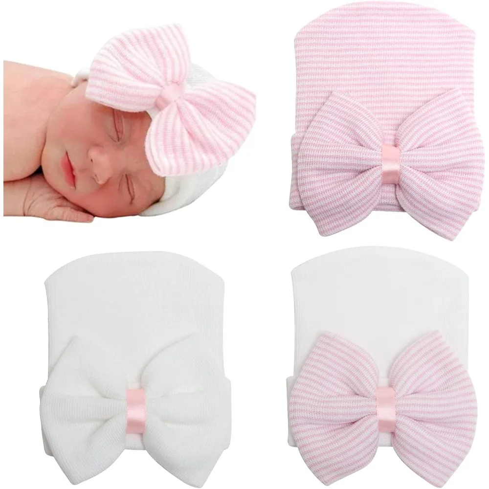 

3Pcs/Set Newborn Hospital Hat, Baby Big Bow Fetal Hat, Soft and Cute Knitted Covered Turban Headwear for 0-3 Months Baby