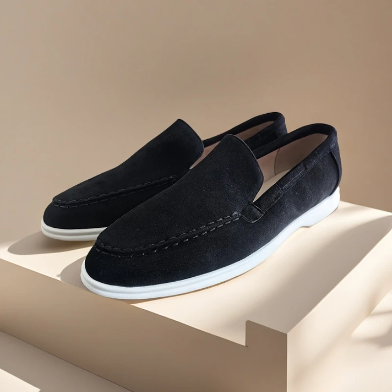 عالية الجودة الكلاسيكية العلامة التجارية الجلد المدبوغ أحذية جلدية بدون كعب الرجال حذاء كاجوال فاخر رجالي تنفس الانزلاق على أحذية قيادة الأخفاف
