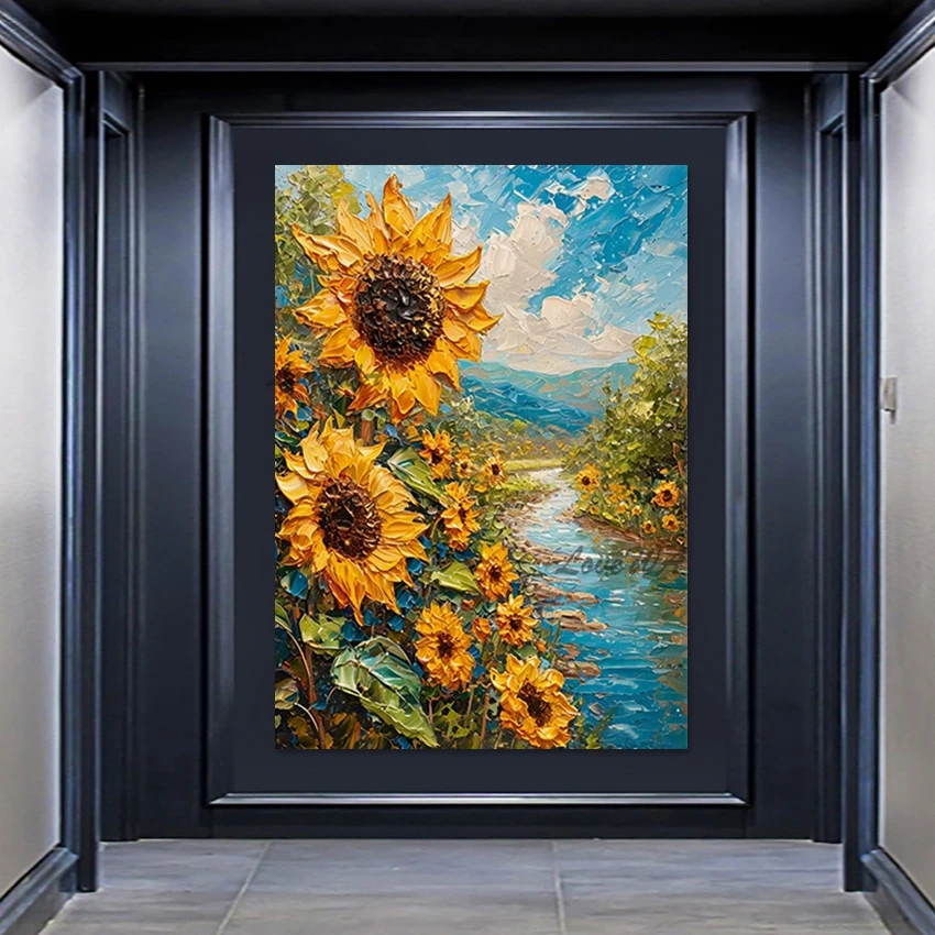 

Unframed, Sunflower Acrylic Textured Abstract Painting, Palette Knife Canvas Art, Home Decor, High Quality, Wall Picture