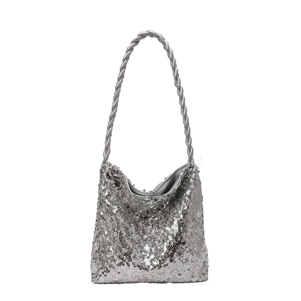 

Fashion Sequin Tote Bag Women Summer Trendy Woven Strap Underarm Bag Large Capacity Commute Versatile Chic Single Shoulder Bags