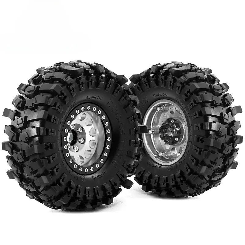 4Pcs 120mm 1.9 Inch Metal Beadlock Wheel Rubber Tire Set for 1/10 RC Crawler TRX4 RC4WD D90 SCX10 II III MST