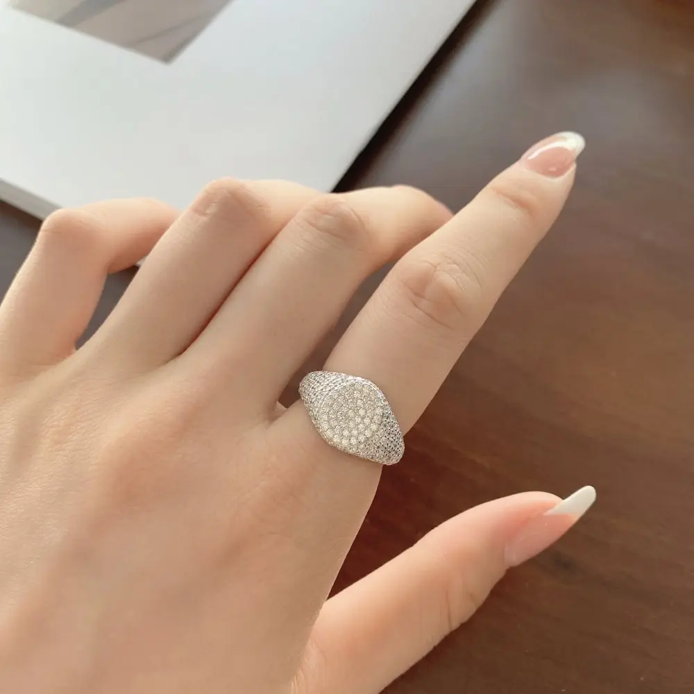 New Ins Style S925 Sterling Silver Ring High-grade Zircon Full of Personalized Fashion Love Geometric Design Fashion Jewelry