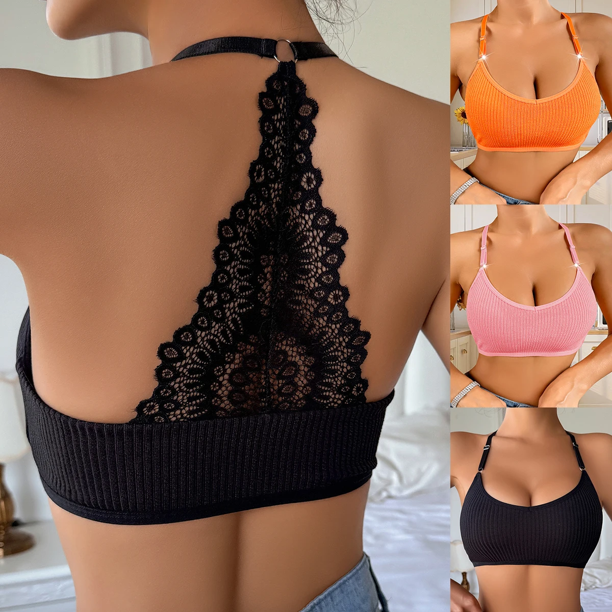 Sexy Women Underwear Backless Ribbed Bras Female Brassiere Breathable Camisole New Fashion Lingerie Solid Wireless Ladies Bras