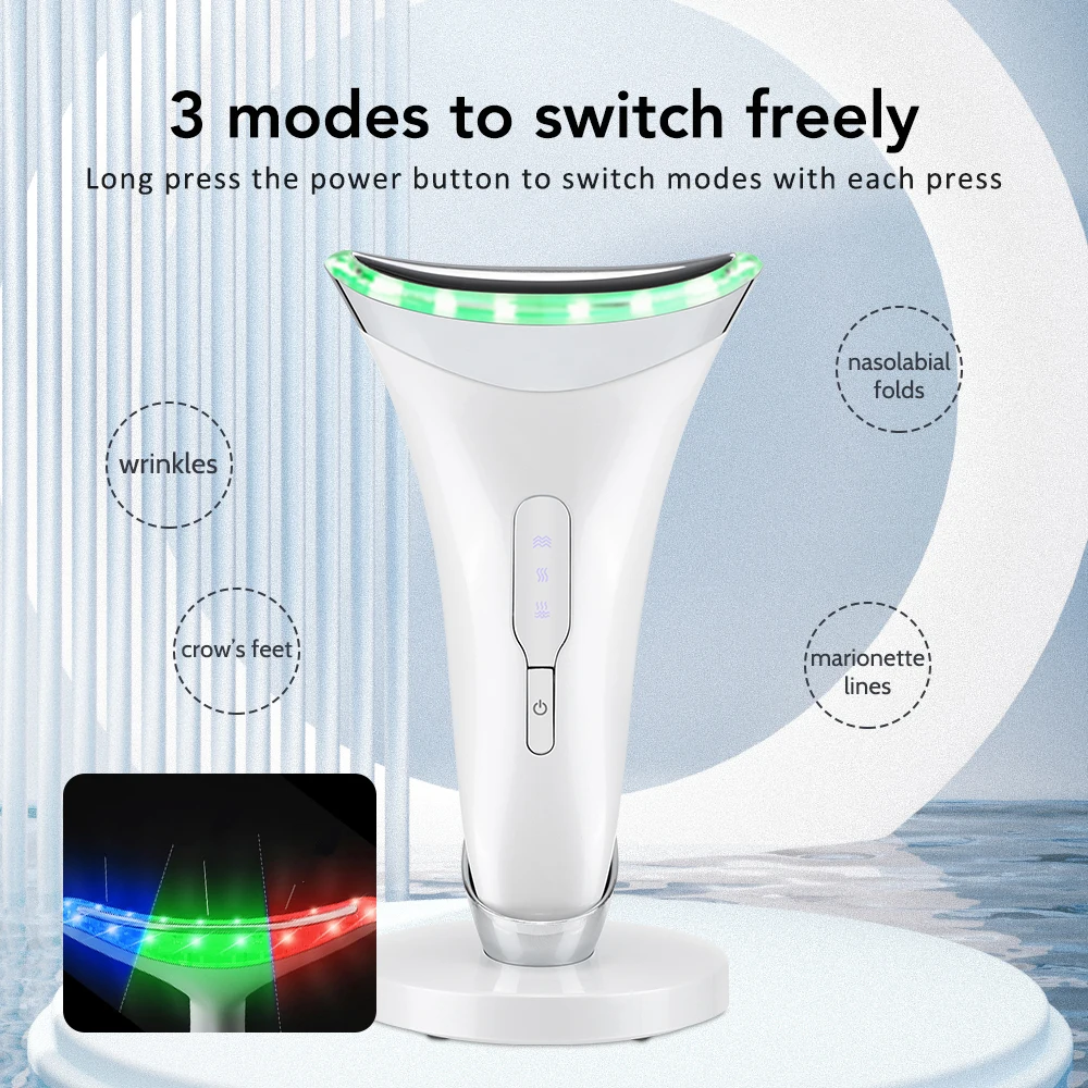 Face Lifting Machine Neck Beauty Device Ems 3-Color 3 Modes LED Photon Therapy Anti Wrinkle Facial Massager Skin Care Tool