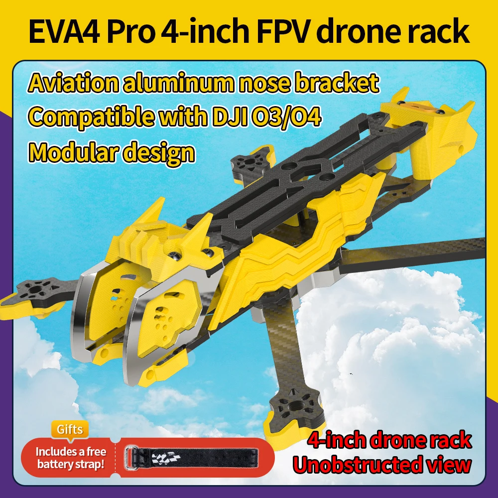 

4-дюймовая рама FPV для фристайла и гонок из углеродного волокна и алюминия для O4 Pro/O3/ Vista Прочная и ударопрочная, необходимая для начинающих