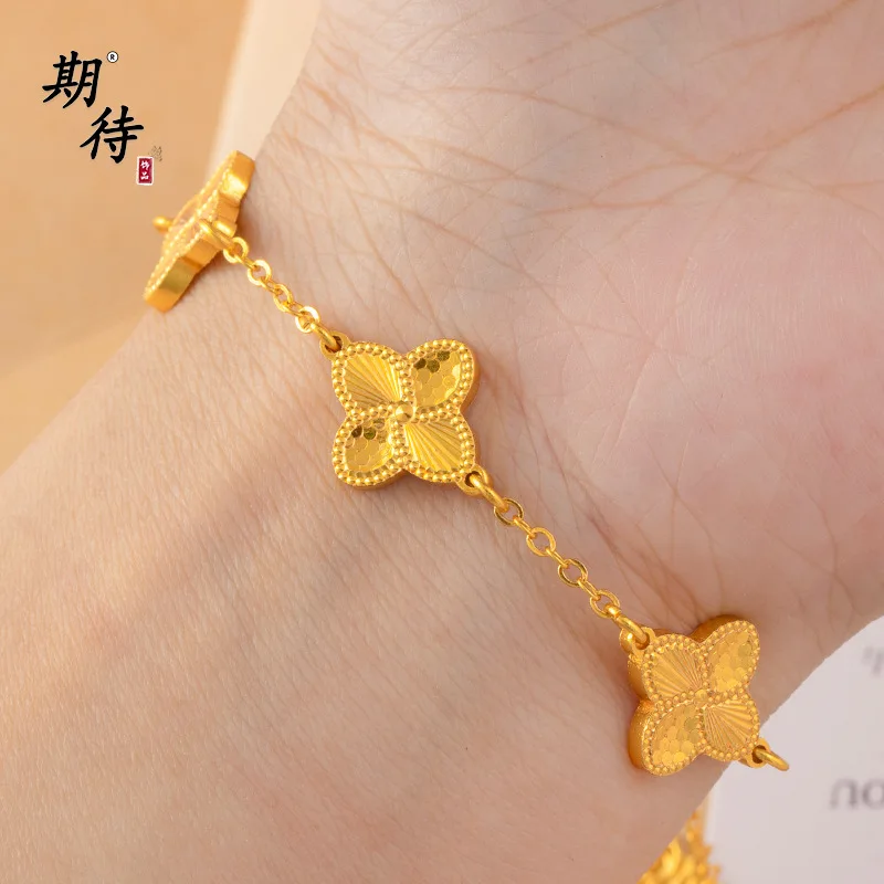 

Роскошный женский браслет из чистого золота 9999 карат из настоящего золота Ice Crushed Lucky Grass, легкий роскошный универсальный браслет