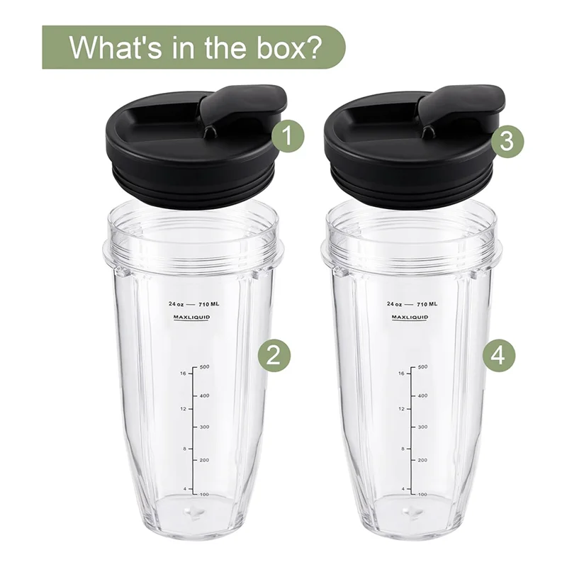 BAAG-4 قطعة أكواب الخلاط استبدال أجزاء 24 أوقية مع أغطية أكواب خلاط ل نوتري نينجا BL480 BL640 CT680