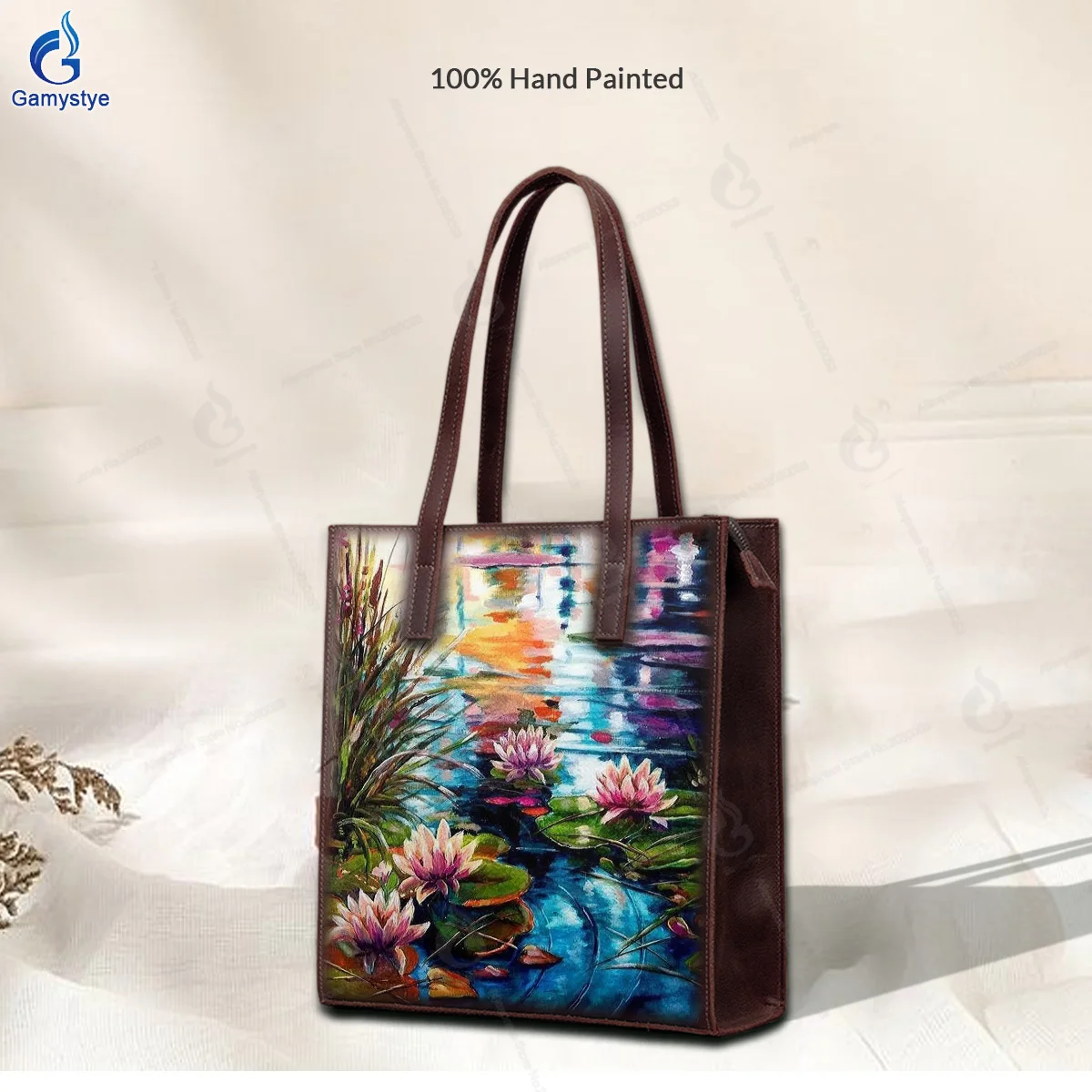 

Art Hand-Painting Lotus in the pond Customize Totes Ladies Designer Brand Handbags High Quality Messenger Shoulder Bag Fashion