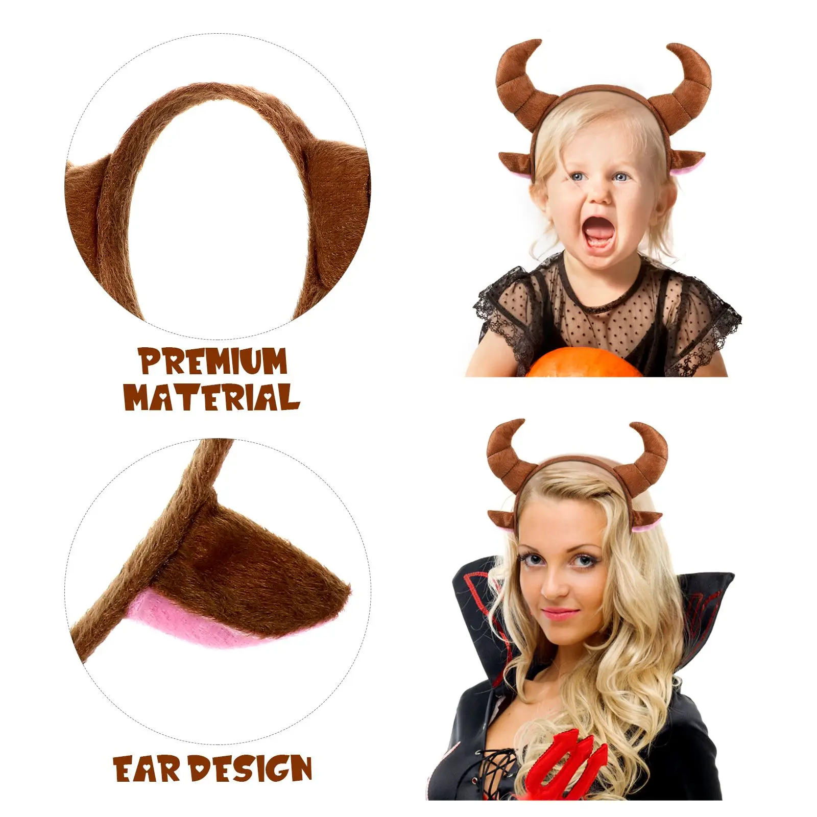 Horns Goat Scarf Headband Ox Headpiece Decorative Plush Hair Kids Adults Ears Props Child