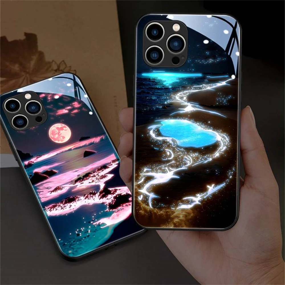 Leuchtende Handyhüllen mit fluoreszierendem Mond- und Meeresdesign, Smart LED-Leuchteffekt, für iPhone Air 18 17 16 E 15 14 13 12 11 Pro Max – Detail 20