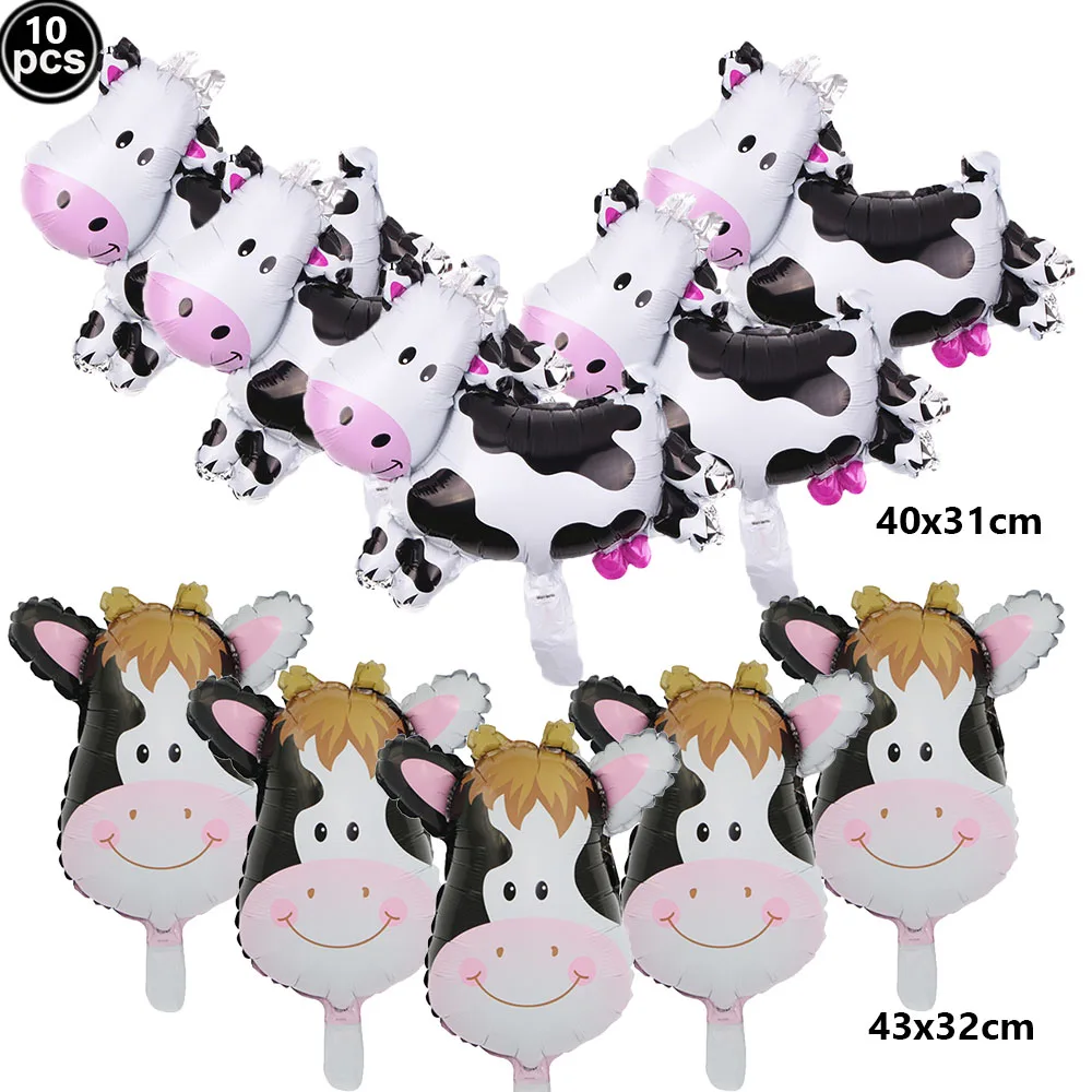 10pcs/lot mini Cow Balloons Cow Head Foil Ballons Baby Shower Decorations Farm Theme Anima Birthday Party Supplies