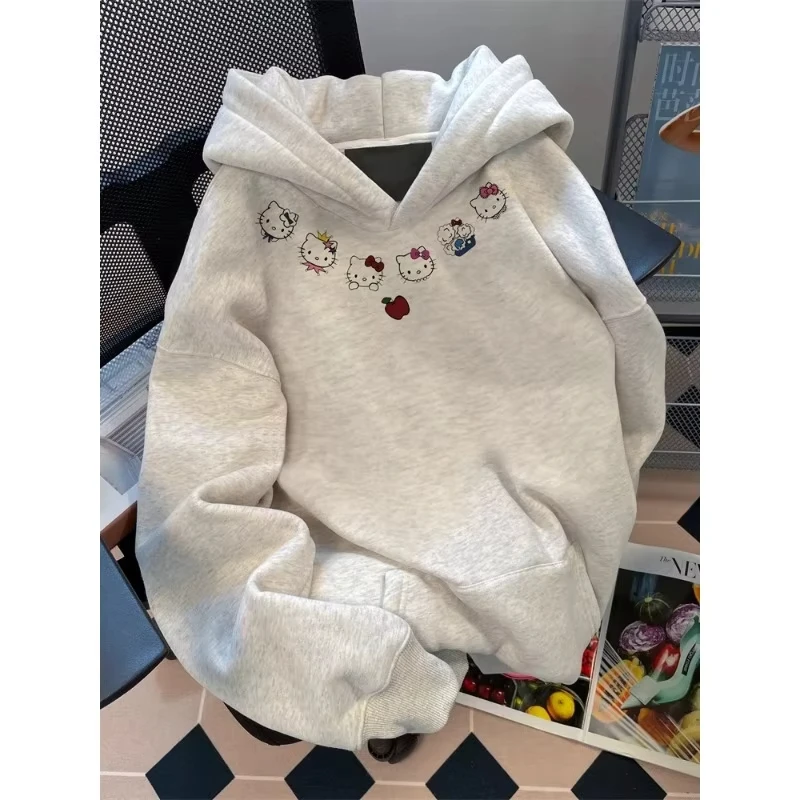 

Корейский тренд, осенне-зимние женские толстовки с капюшоном в стиле аниме «Hello Kitty», одежда с принтом, толстовка с капюшоном Y2K, хлопковые пальто большого размера для девочек