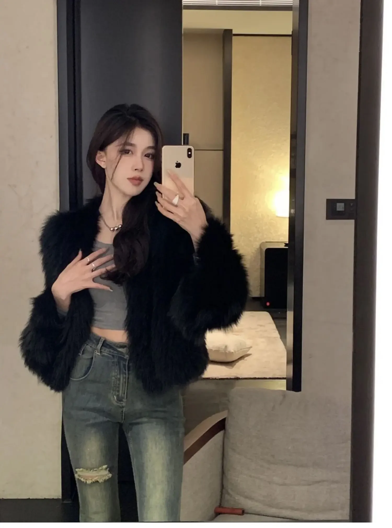 2024 Winter New Imitation Fox Fur Coats Women's Short Slimming Mink Plush Raccoon Fur Coat Feminine Solid Color Faux Fur Tops