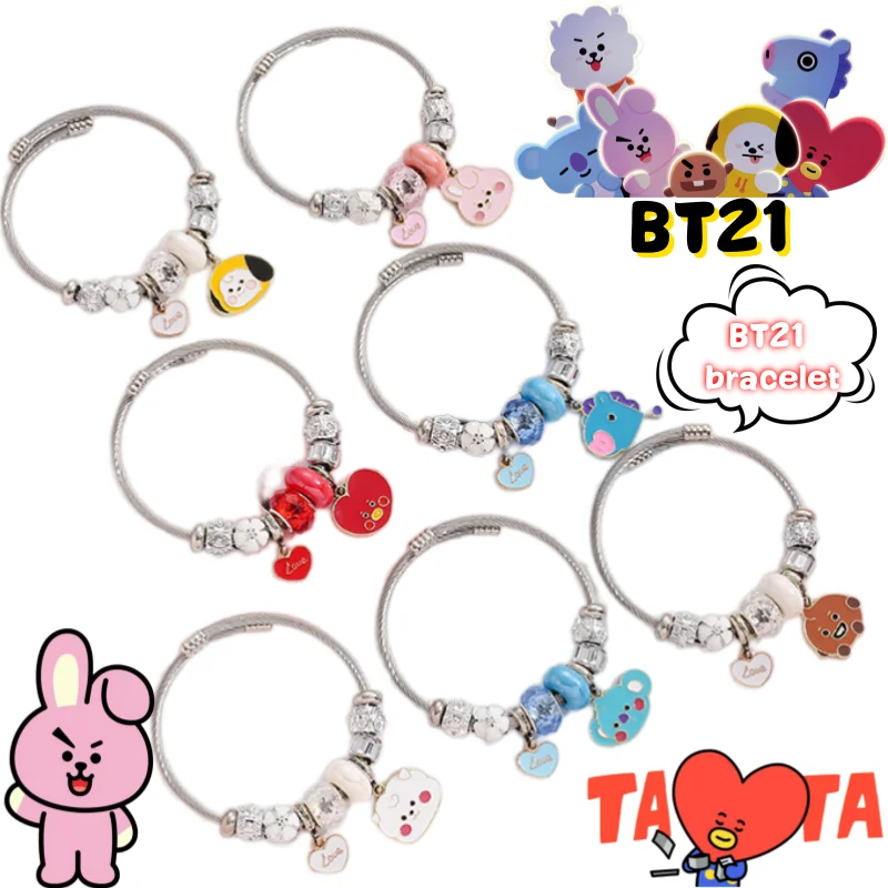 

Браслет Bt21 Koya Shooky Mang Cooky Chimmy: Креативный парный браслет из нержавеющей стали с мультяшными персонажами, высококачественный дизайн