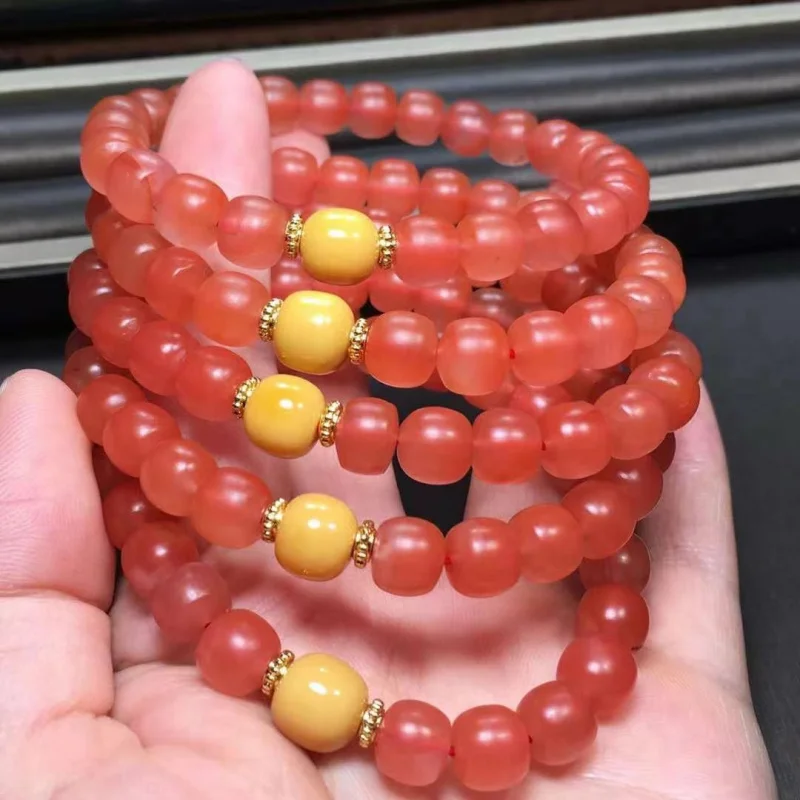 Factory Direct Sales Natural Jade from Mountain Red Agate Old-Styled Bead Single Ring Bracelet with Myanmar