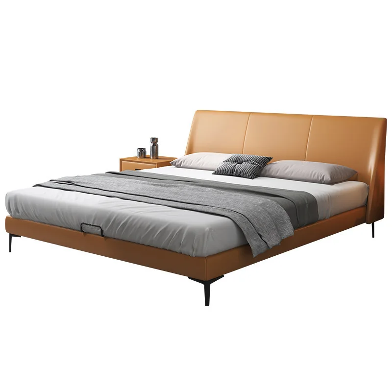 1.8 meters modern simple master bedroom orange soft bed high-end double wedding bed new Italian light luxury leather bed