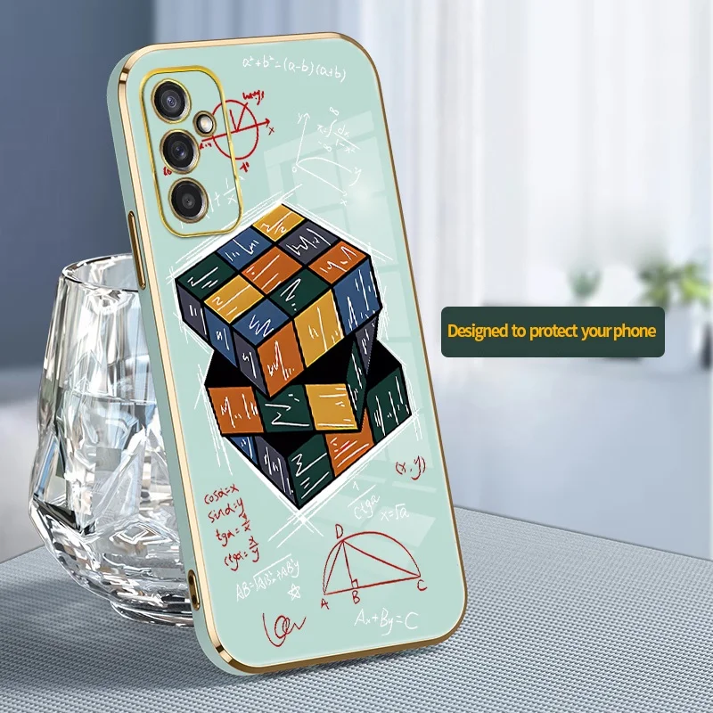 Magic Cube Capa Casing Luxury Gold Plated Soft Silicone Cover for Samsung Galaxy M14 A14 A24 A34 A54 M54 Cases