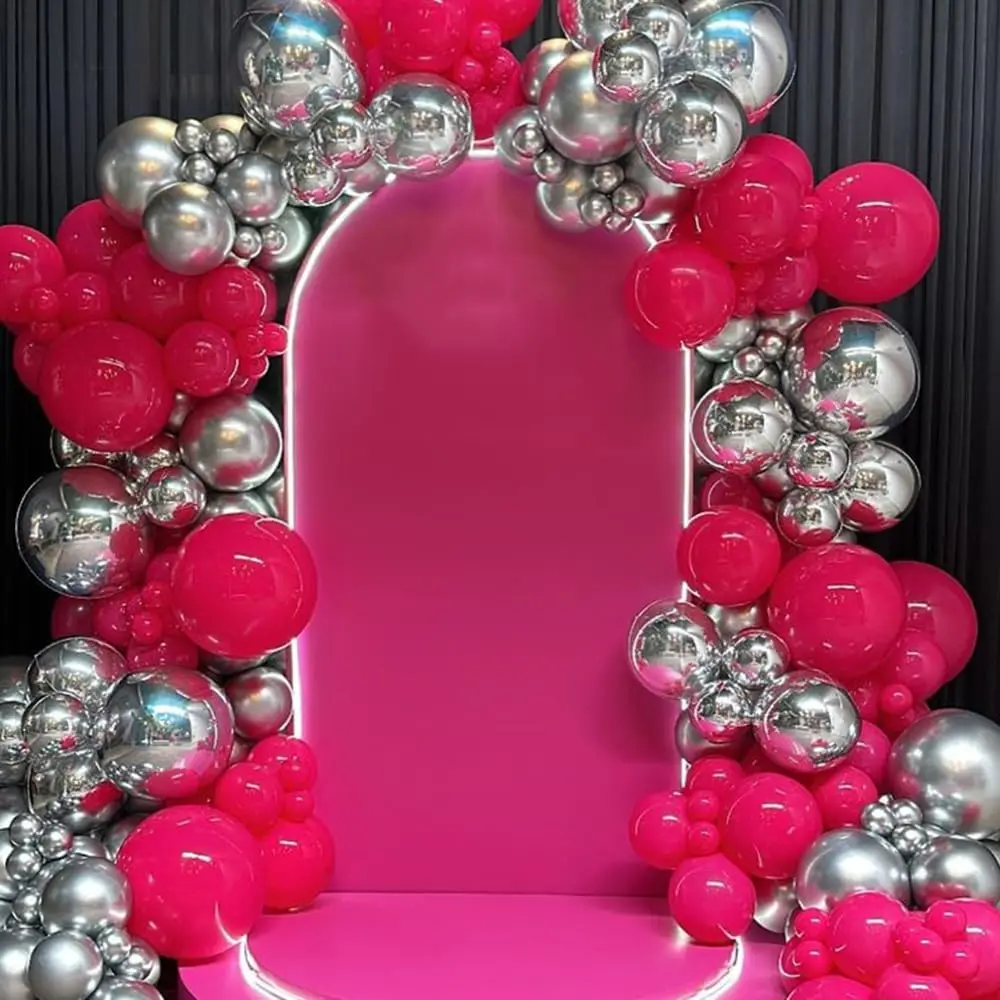 132 Pieces Rose Pink Silver 4D Foil Balloon Garland Arch Set, Girls Birthday Baby Shower Wedding Bachelorette Party Decoration