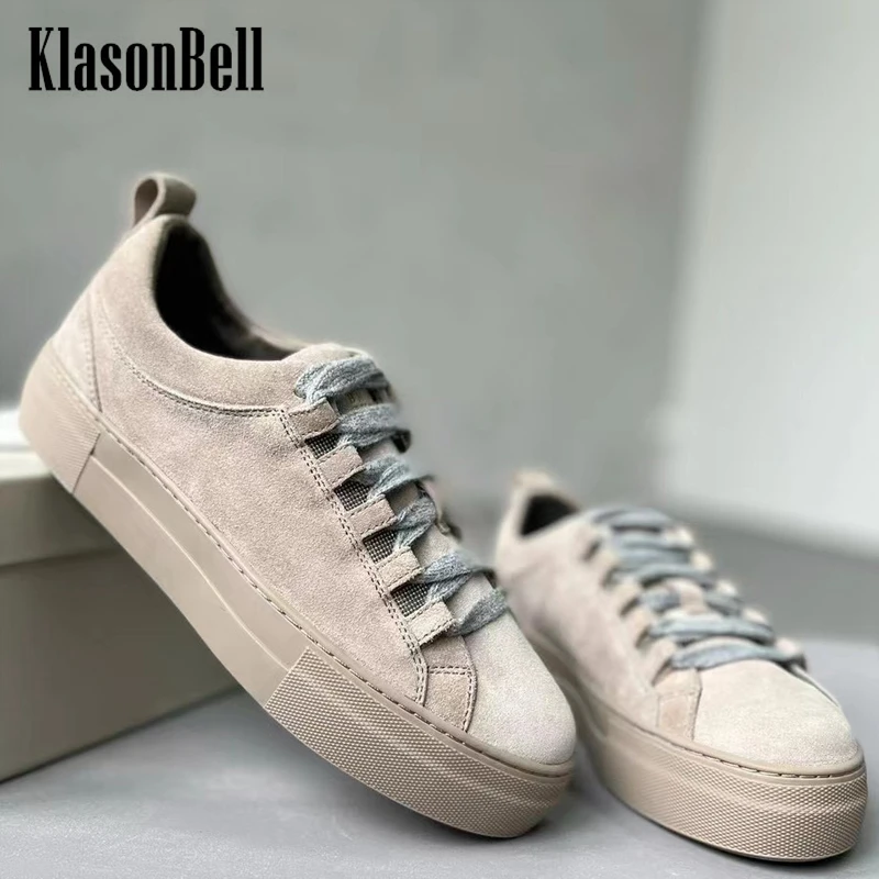 

11.22 KlasonBell Women's Casual Shoes Cow Suede Rubber Outsole Sheepskin Lining Lace-Up Comfortable Vulcanize Shoes