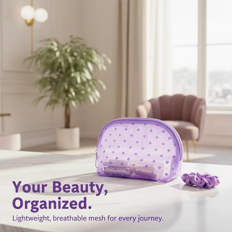 Heart Transparent Mesh Makeup Bag Multifunction Portable Women Cosmetic Storage Pouch Ladies Toiletry Lipstick Organizer Bags