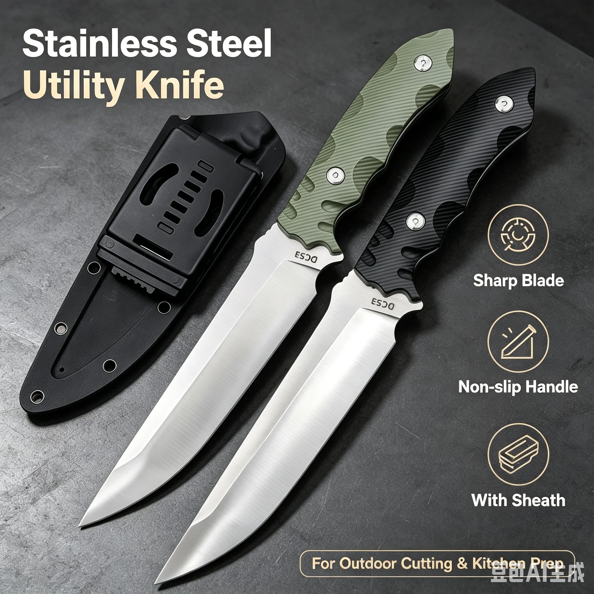 Full Tang DC53 Fixed Straight Knife Green G10 Grips Portable Kydex Sheath Outdoor Camping Fishing Working Cutting Tool For Daily