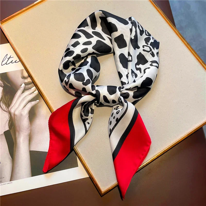 Fashion Women Silk Scarf Ladies Leopard Print Shawl Headband Small Hair Scarves Bandana Female Handkerchief Scarves 70Cm Square