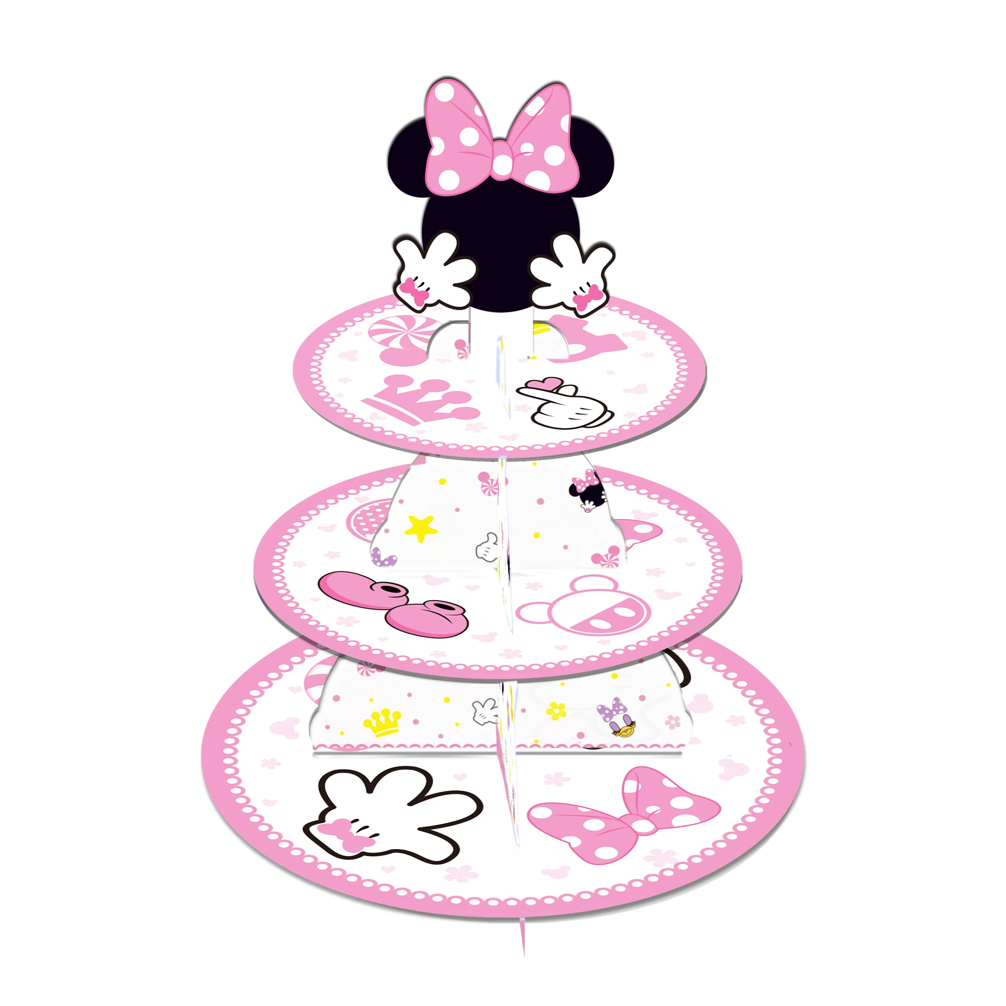 Soporte de pastel de Minnie de 3 niveles, estante de dibujos animados de Mickey, bandeja de postre, decoraciones de fiesta, escaparate de pastel,