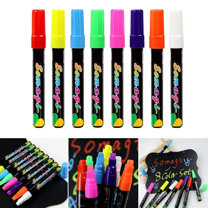 Liquid Chalk Marker for Chalkboard Signs, Wet Wipe Erasable Chalk Board Marker, Reversible Tip Liquid Chalk Pens