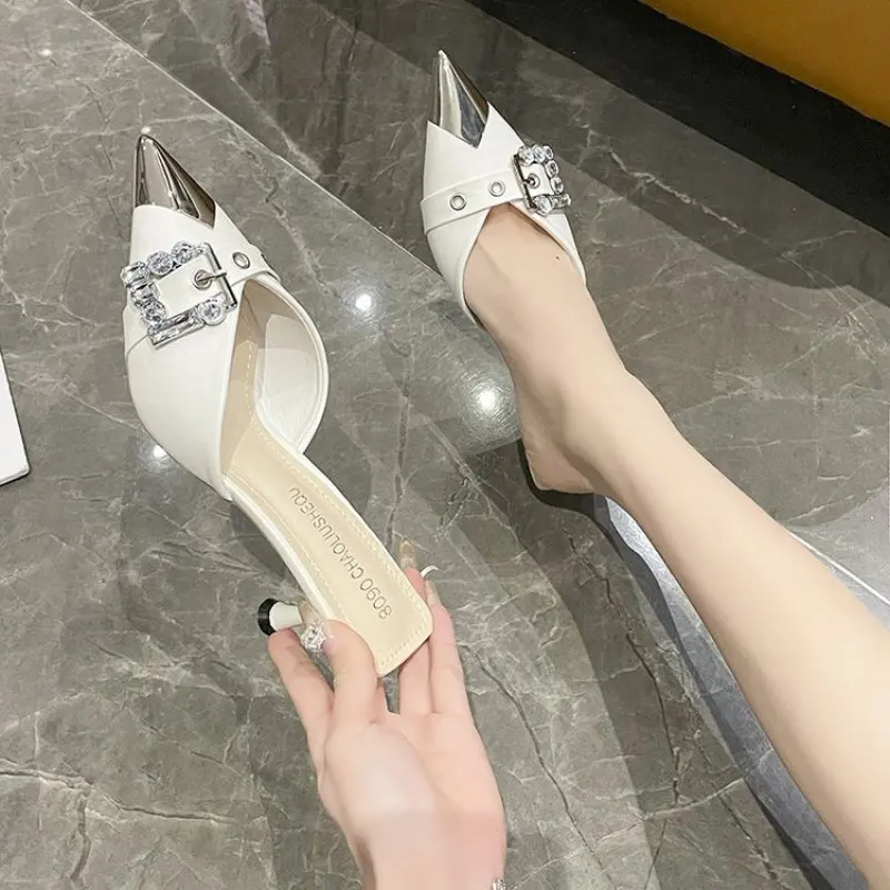 

Flats Slippers Crystal Luxury Women Mules Shoes Summer Pointed Toe Sandals 2024 New Flip Flops Designer Slides Female Zapatillas