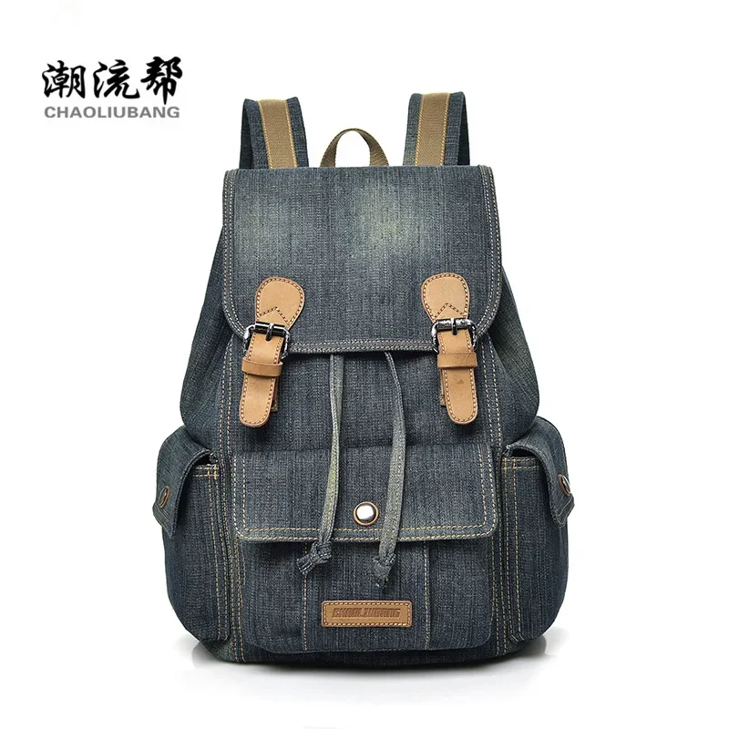 2018 new vintage canvas wash denim backpack men's bag college style casual large capacity travel bag trend