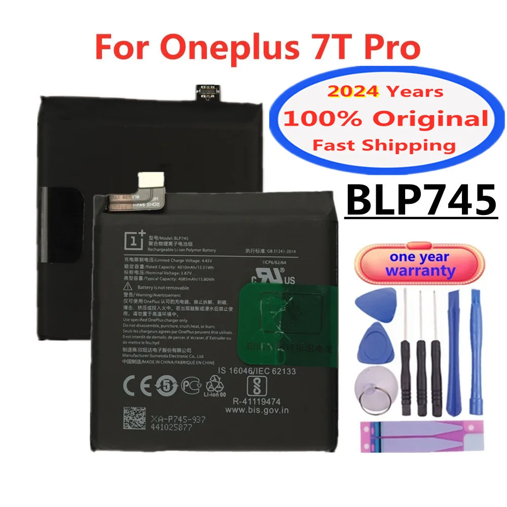 

2024 Years 100% Original Battery For OnePlus 7T Pro 7TPro High Quality BLP745 4000mAh Capacity Replacement Battery Batteries