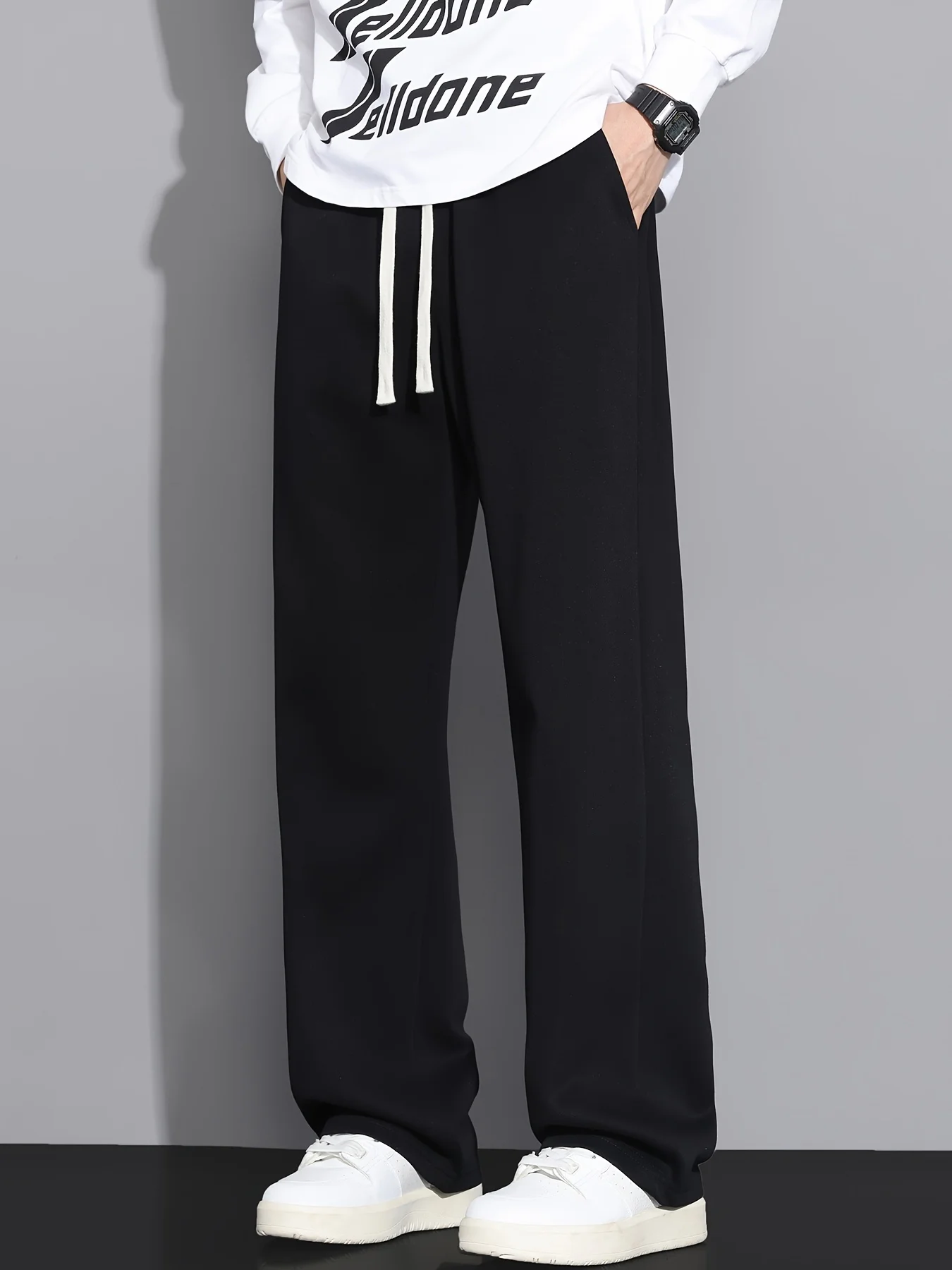 

Men's Casual Sports Pants Jogging Lace Up Straight Leg Pants Sports Casual Pants Solid Color Minimalist Style