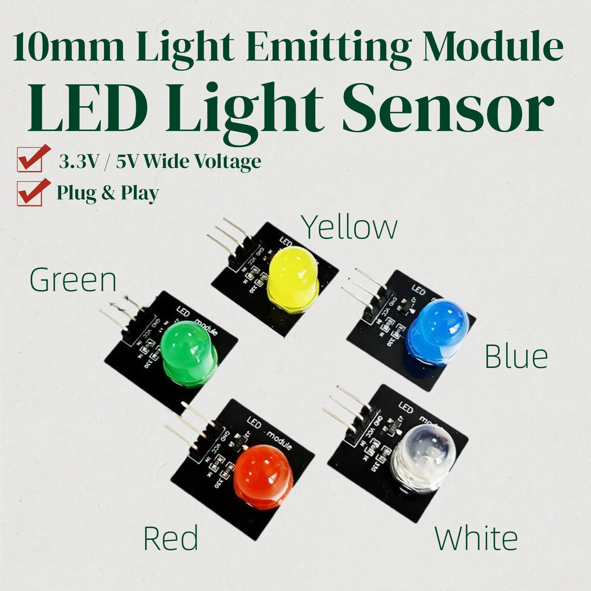 DC 3.3V-5V 10mm Light-Emitting Module LED Sensor LED Indicator Light-Emitting Tube Module for Arduino