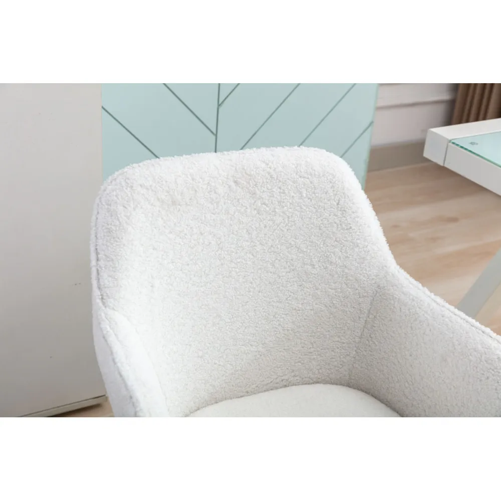 مادة قماش تيدي حديثة ارتفاع قابل للتعديل كرسي مكتب منزلي دوار 360 درجة مع أرجل معدنية ذهبية وعجلة عالمية #3