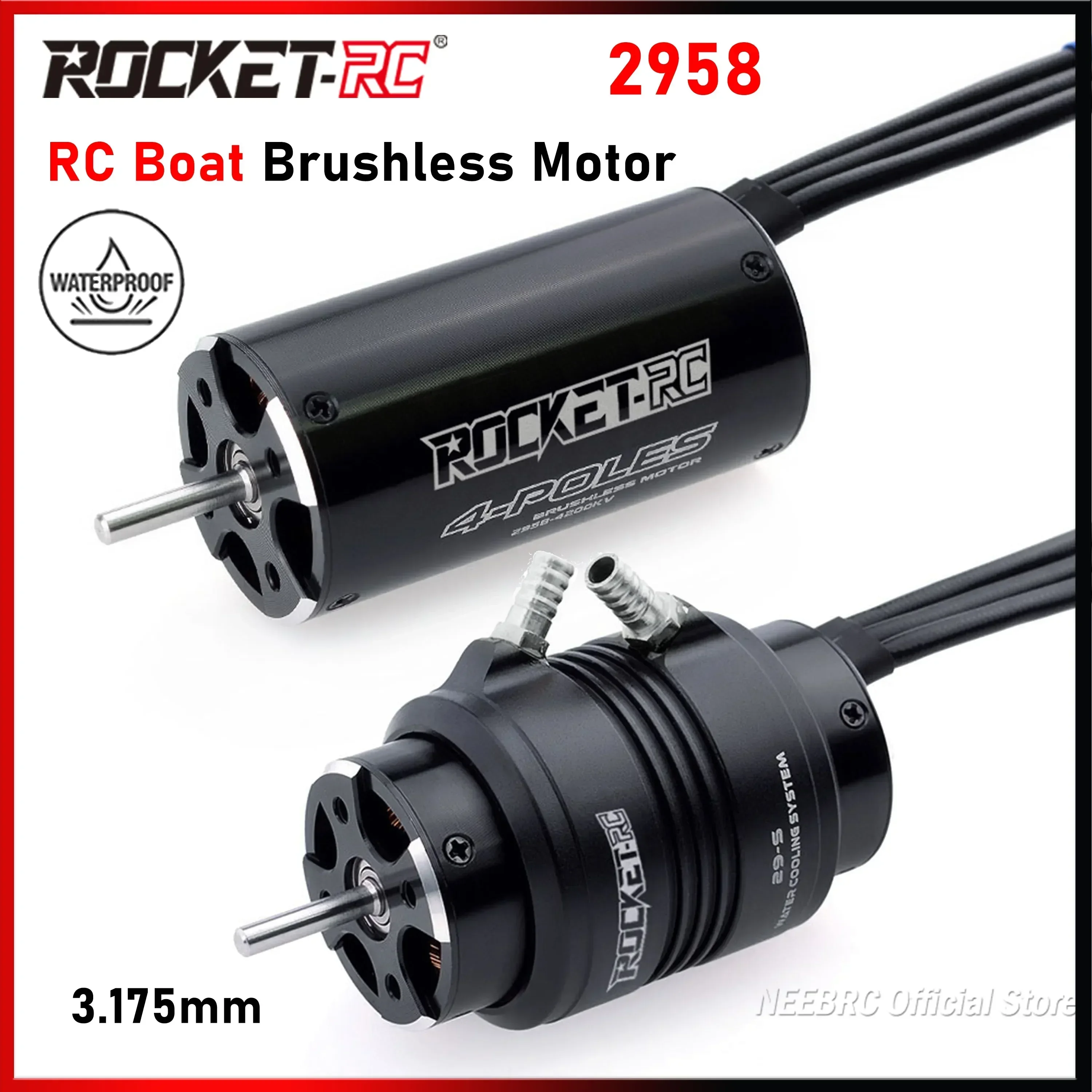 

Rocket-RC 2958 Waterproof Sensorless Brushless Motor 3380KV 4200KV 4480KV 29-S Water Cooling Jacket for RC Boat Feilun ESC Part