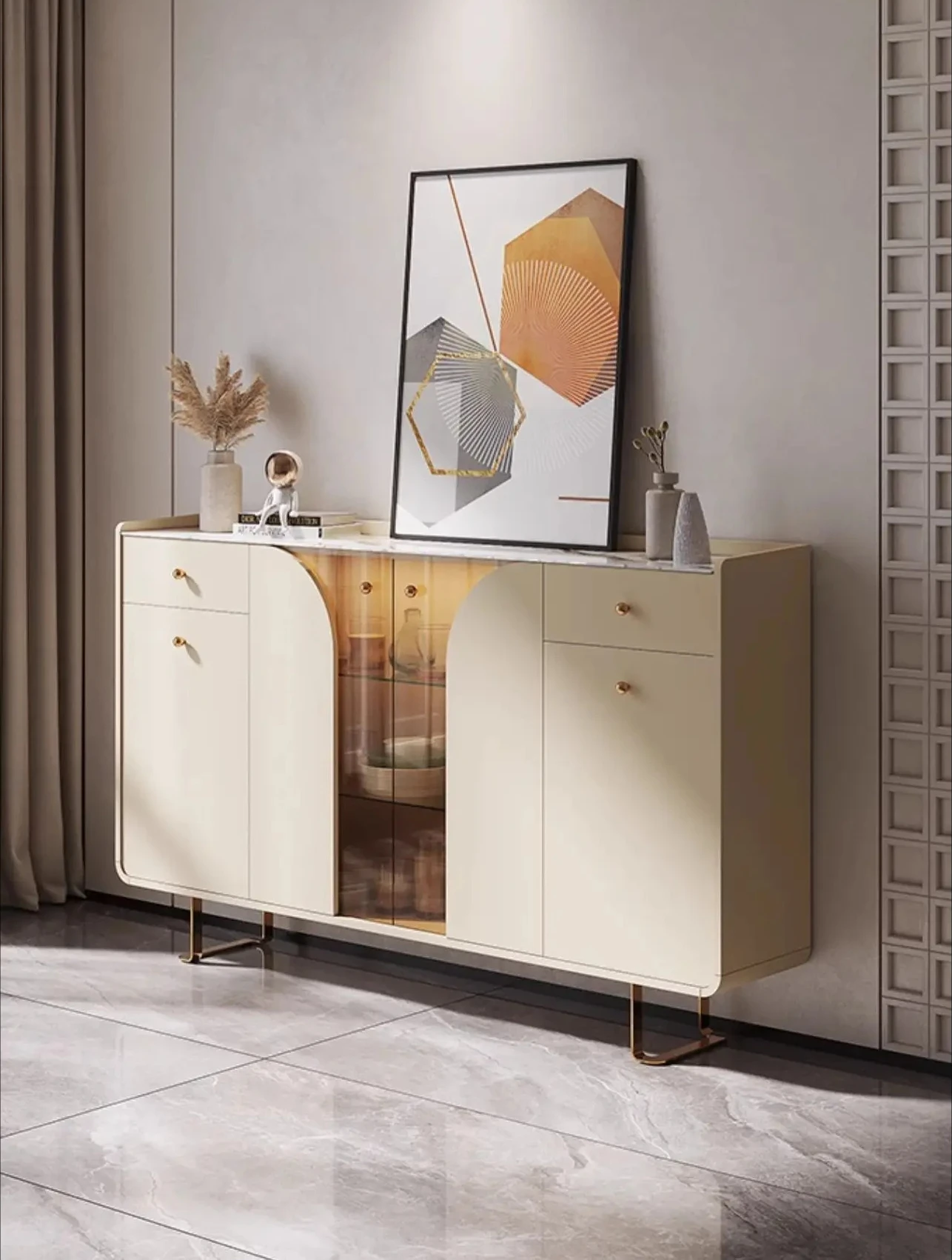 light luxury rock slab ultra-thin dining side cabinet modern simple living room small apartment cabinet