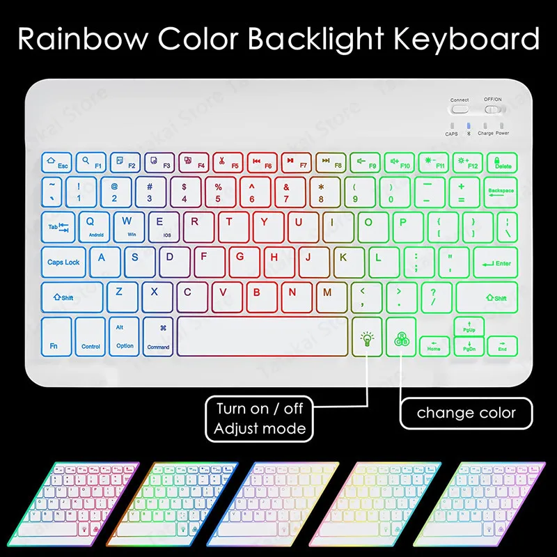 10 ''Rainbow Backlight คีย์บอร์ดไร้สายแท็บเล็ตสำหรับ iPad คีย์บอร์ดภาษาสวีดิชคำ Teclado แท็บเล็ตสำหรับ IOS Teclado Mi Pad 5แท็บเล็ต android