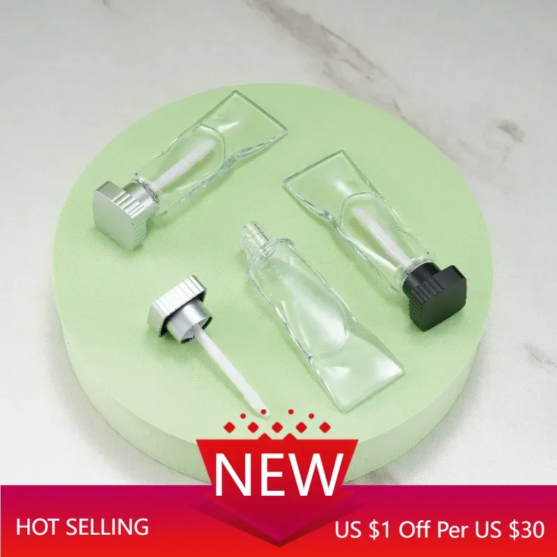 

50Pcs Refillable Unique Plastic Black Ice Cube Lipstick Packaging Toothpaste Shape Lip Gloss Container Tubes with Applicator 4ml