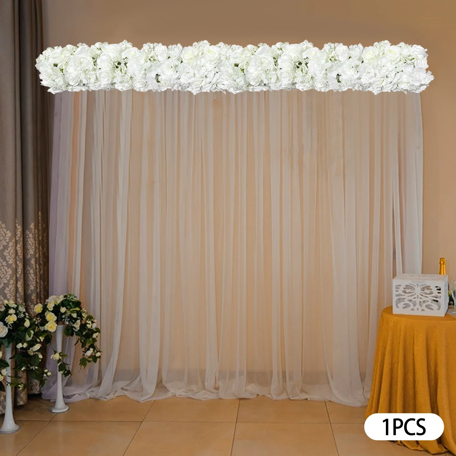 

White Rose Artificial Flower Wall Panel & Hanging Floral Runner, Faux Rose Rattan Decor for Wedding Arch & Ceremony Backdrop Arrangement