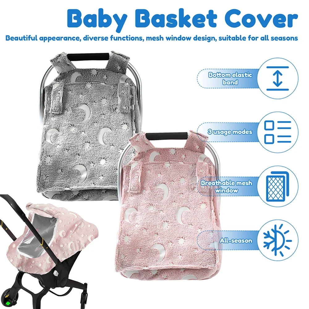 

Universal Baby Car Seat Cover Soft Flannel Baby Basket Cover with Breathable Mesh Window Baby Stroller Cover for Newborn Infant